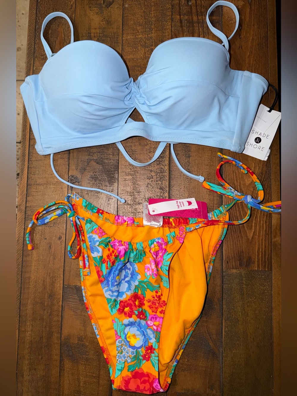Bikini set top light blue and bottom floral
